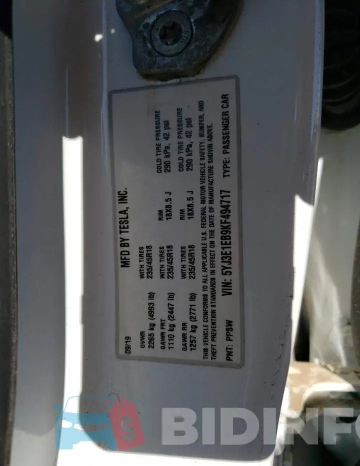 5YJ3E1EB9KF494717 Photo# 13