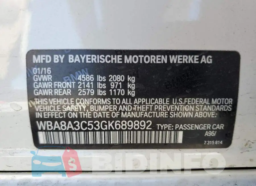 WBA8A3C53GK689892 Photo# 12