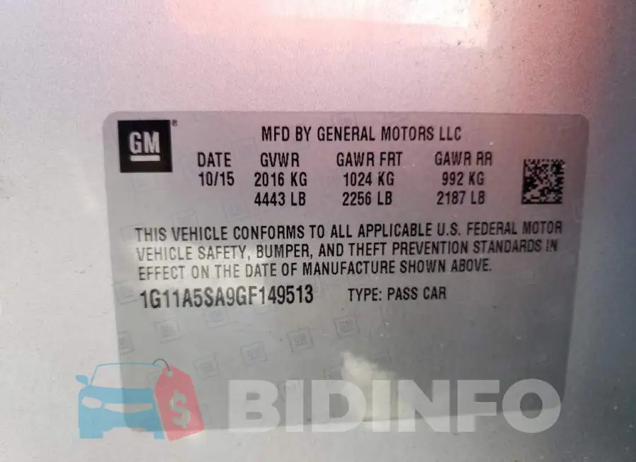 1G11A5SA9GF149513 Photo# 12
