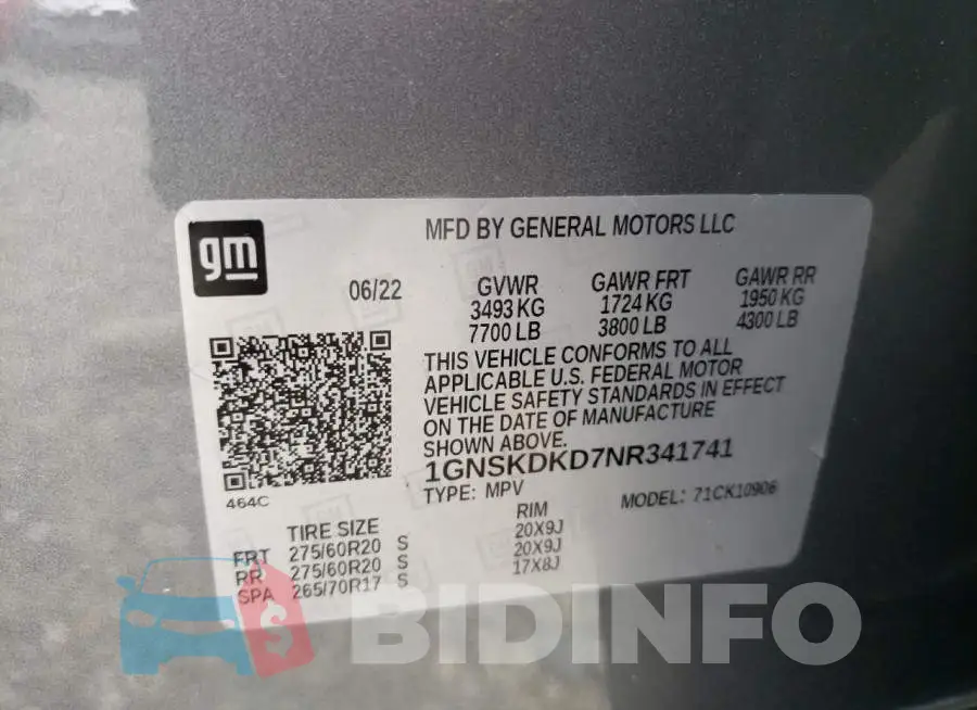 1GNSKDKD7NR341741 Photo# 14