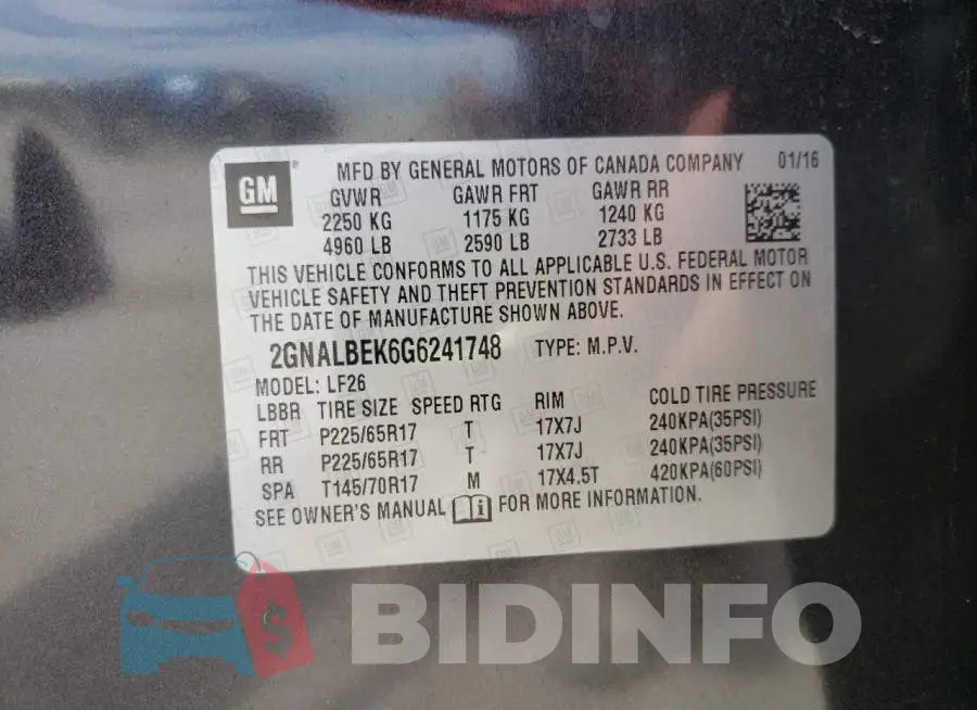 2GNALBEK6G6241748 Photo# 13