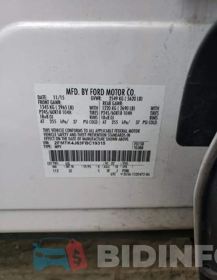 2FMTK4J83FBC19315 Photo# 14