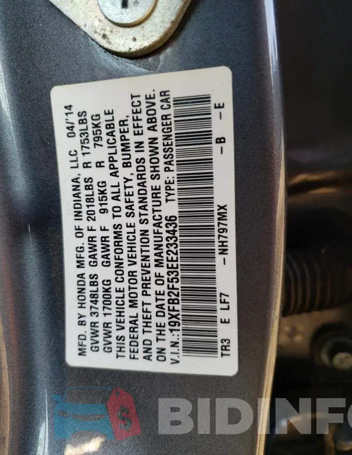 19XFB2F53EE233436 Photo# 12