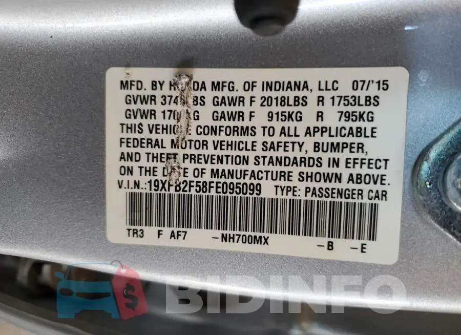 19XFB2F58FE095099 Photo# 13