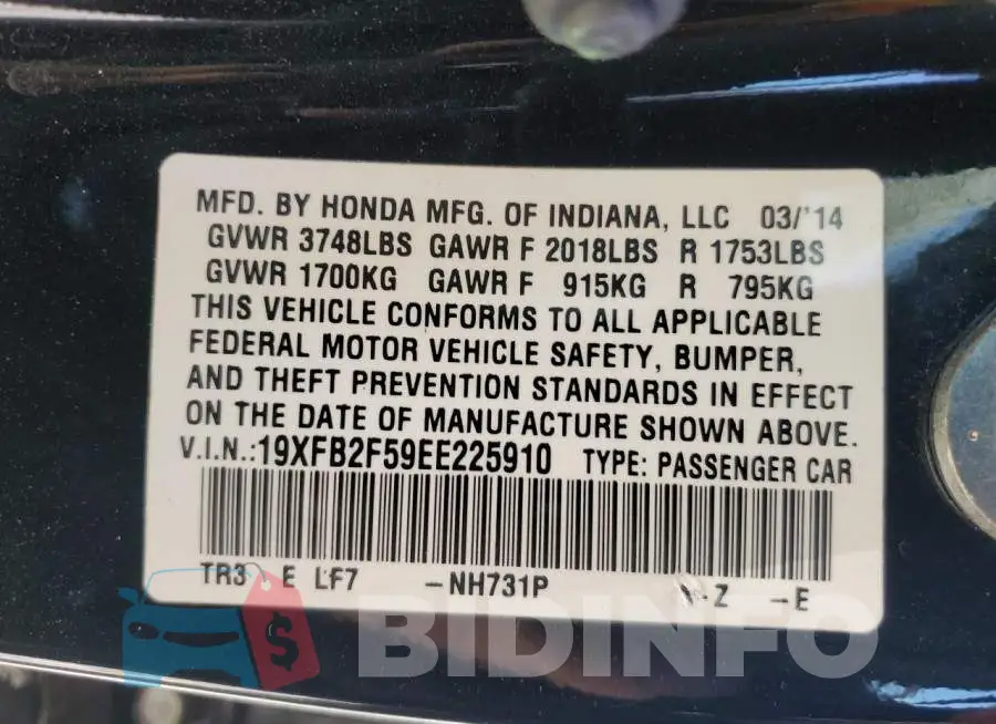 19XFB2F59EE225910 Photo# 12