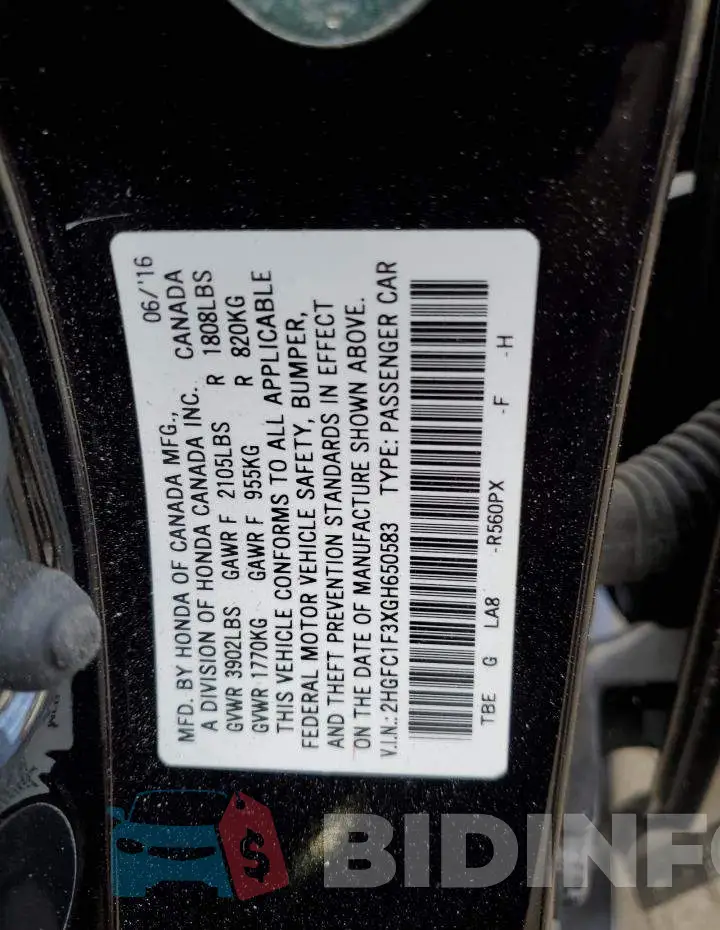 2HGFC1F3XGH650583 Photo# 12