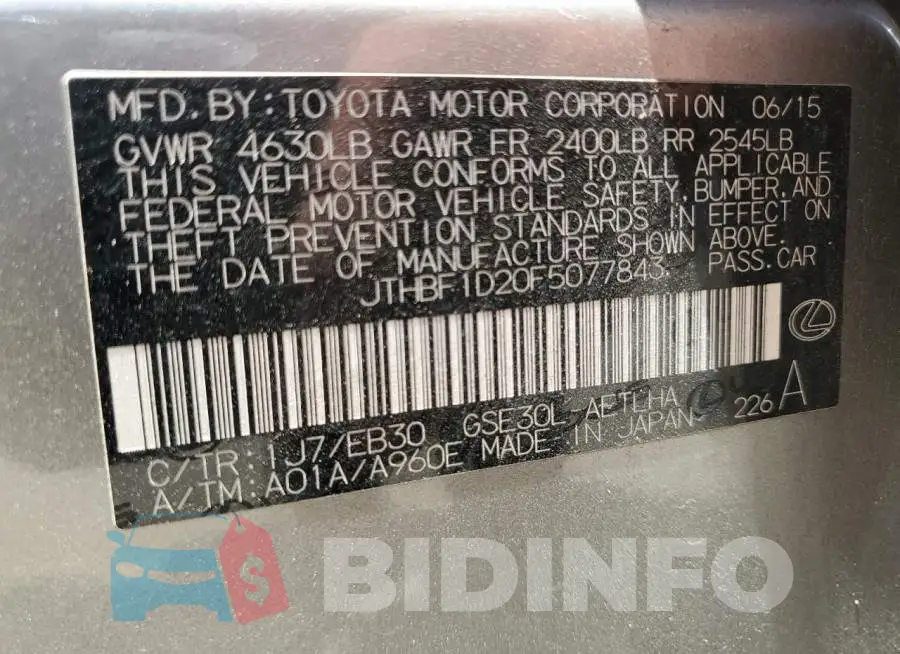 JTHBF1D20F5077843 Photo# 12