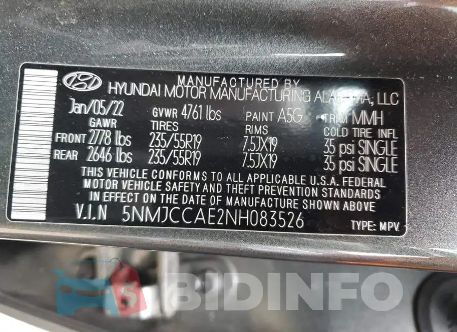 5NMJCCAE2NH083526 Photo# 13