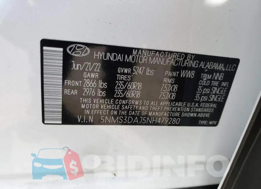 5NMS3DAJ5NH479280 Photo# 12