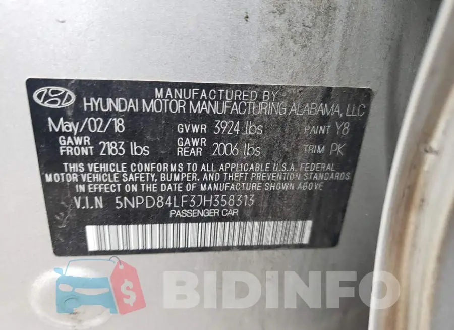 5NPD84LF3JH358313 Photo# 12