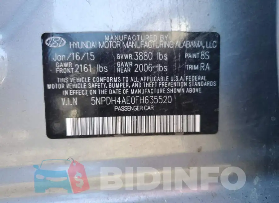 5NPDH4AE0FH635520 Photo# 12