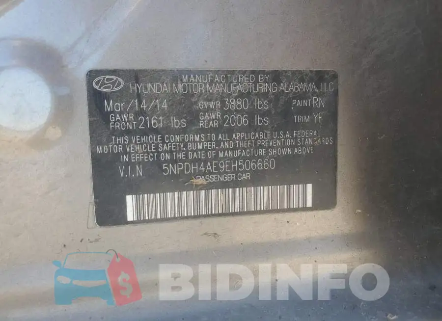5NPDH4AE9EH506660 Photo# 12