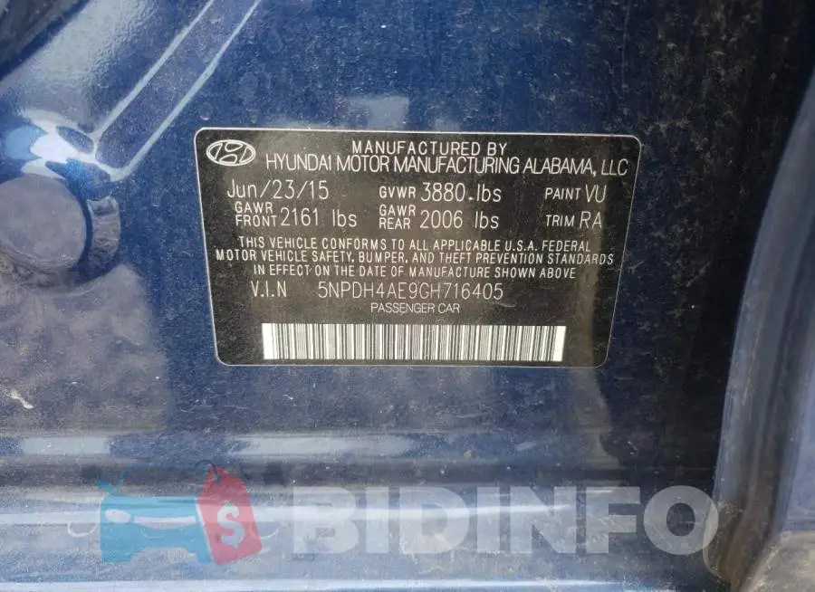 5NPDH4AE9GH716405 Photo# 14