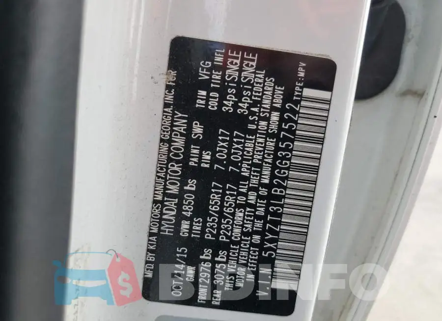 5XYZT3LB2GG357522 Photo# 13