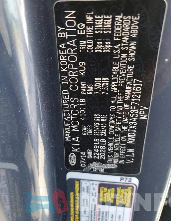 KNDJX3A53F7121617 Photo# 13