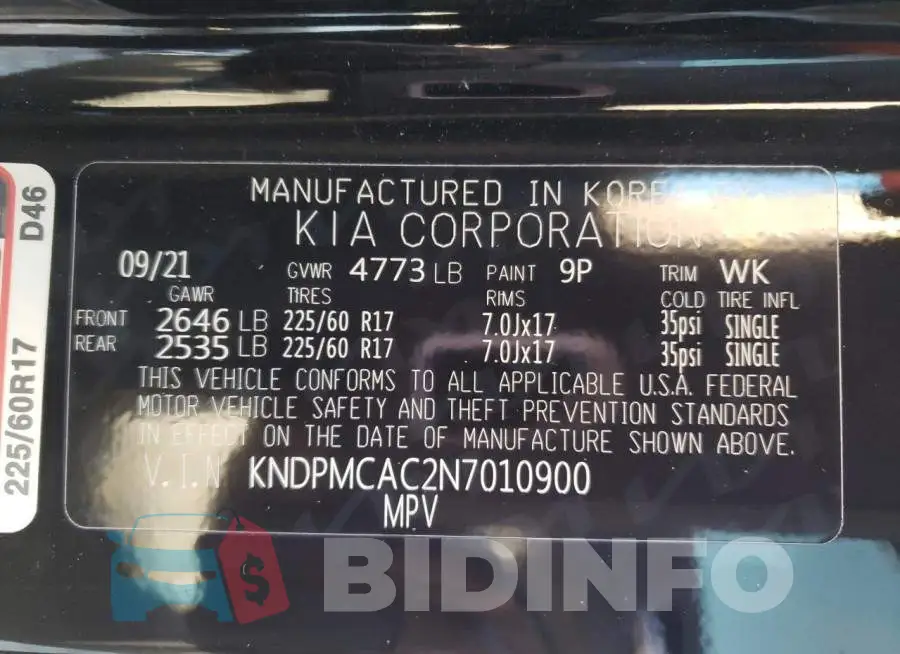 KNDPMCAC2N7010900 Photo# 13