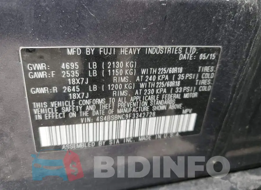 4S4BSBNC9F3342728 Photo# 12