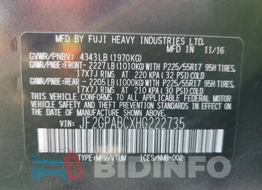 JF2GPABCXHG222735 Photo# 13