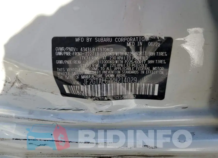 JF2GTAEC2PH214029 Photo# 12