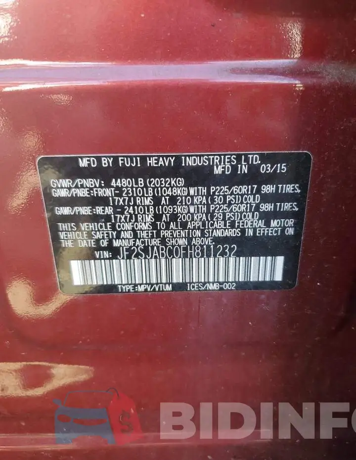 JF2SJABC0FH811232 Photo# 13