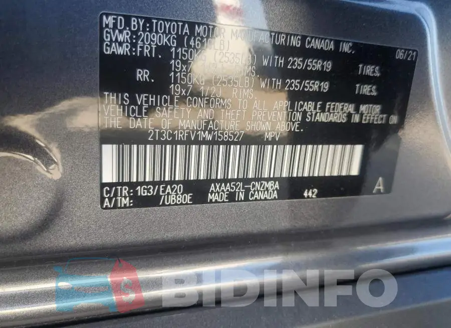 2T3C1RFV1MW158527 Photo# 13
