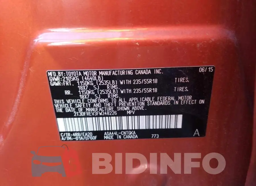 2T3DFREV3FW348226 Photo# 13