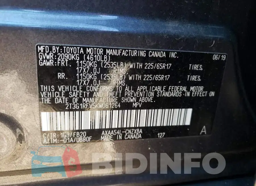2T3G1RFV5KW061264 Photo# 14