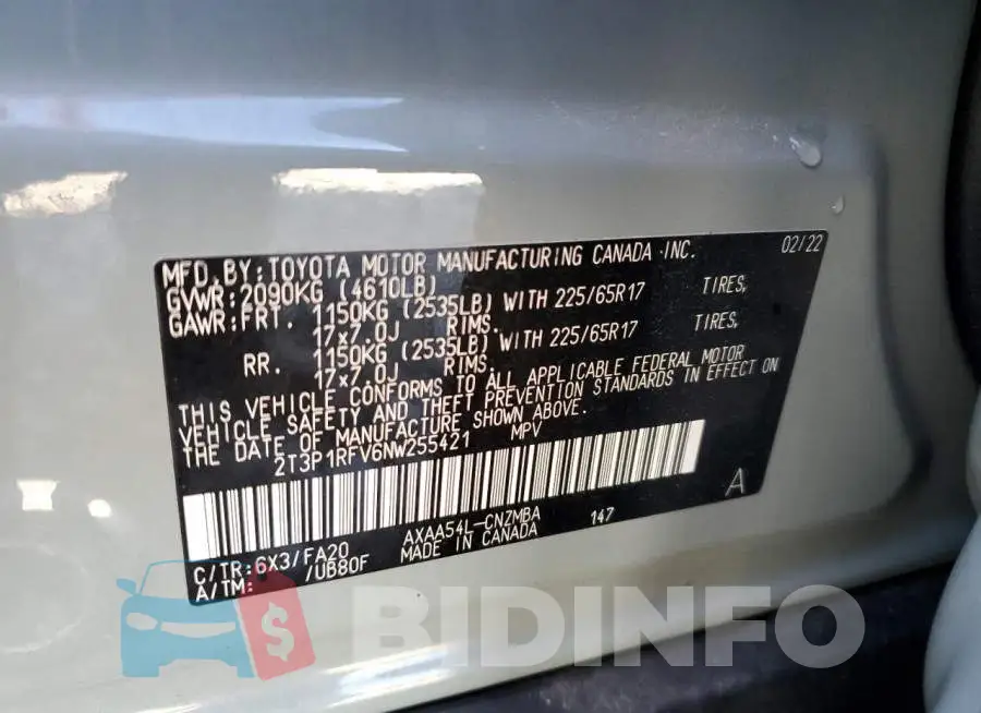 2T3P1RFV6NW255421 Photo# 13