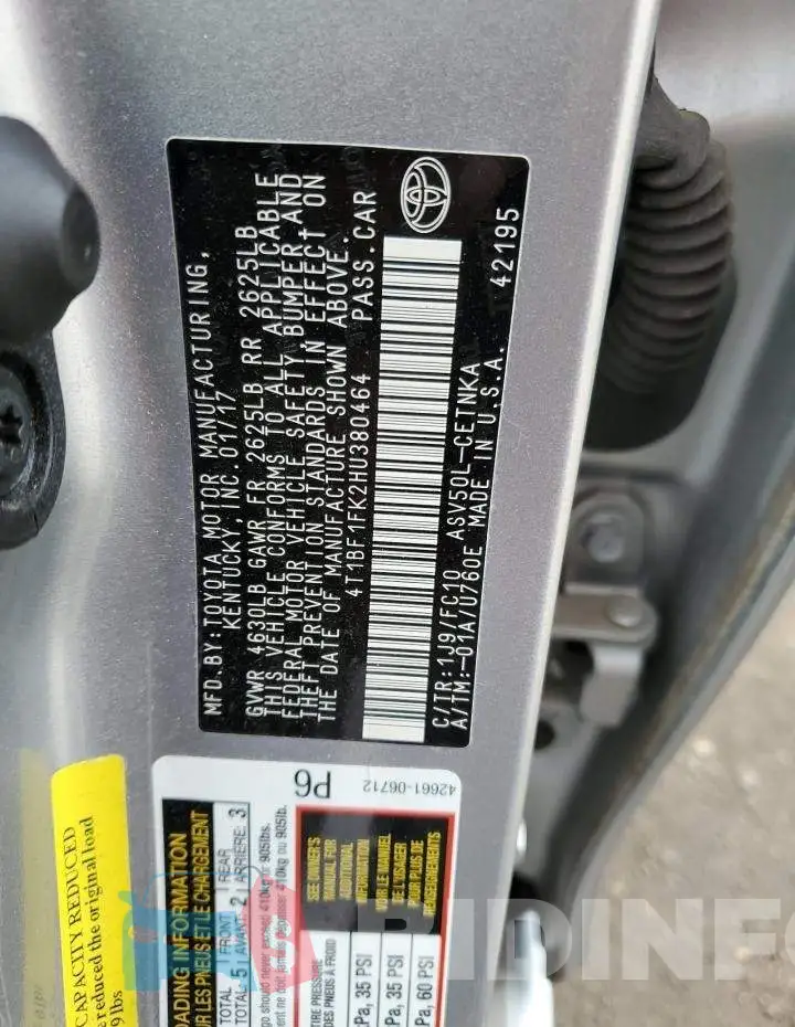 4T1BF1FK2HU380464 Photo# 12