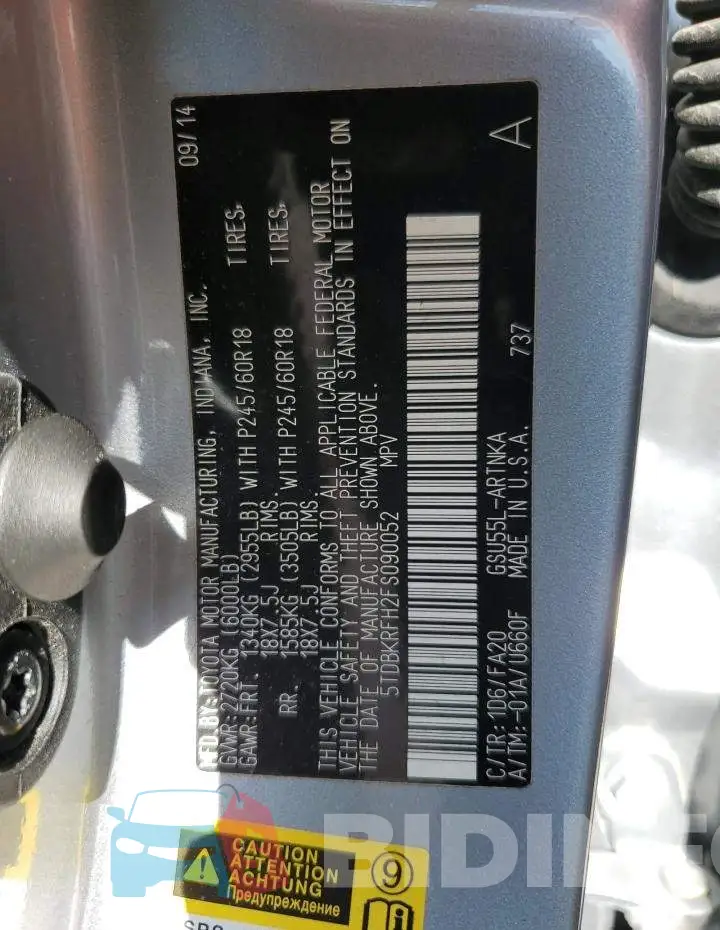 5TDBKRFH2FS090052 Photo# 13