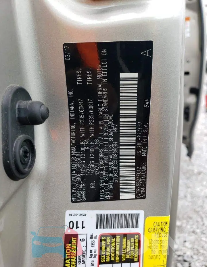 5TDKZ3DCXHS839084 Photo# 13