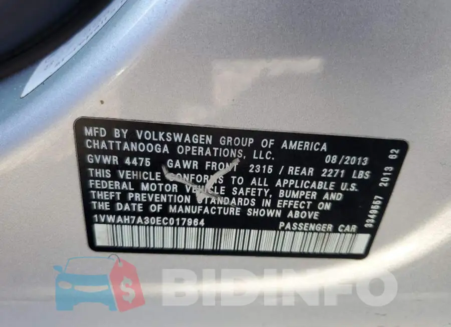 1VWAH7A30EC017964 Photo# 12