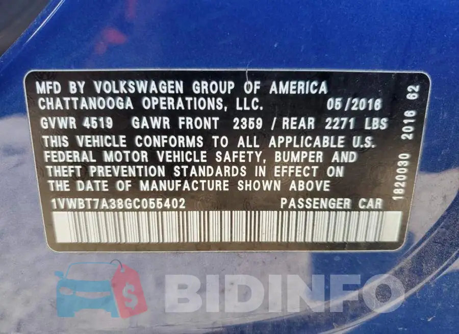 1VWBT7A38GC055402 Photo# 13
