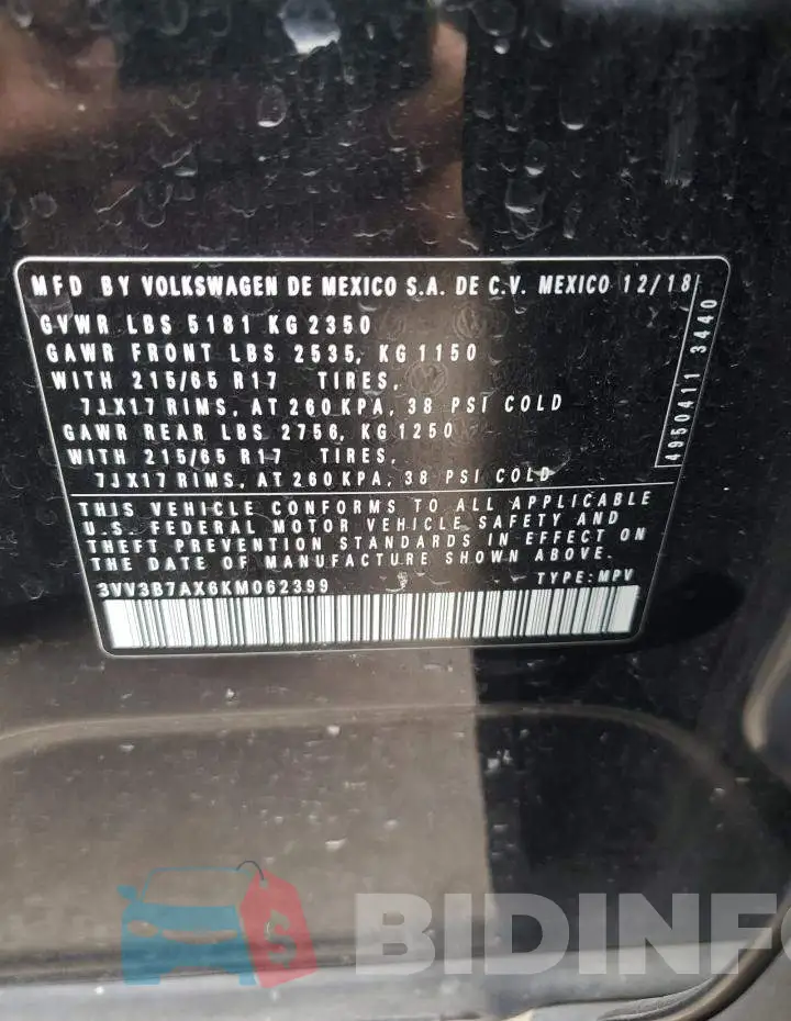 3VV3B7AX6KM062399 Photo# 13