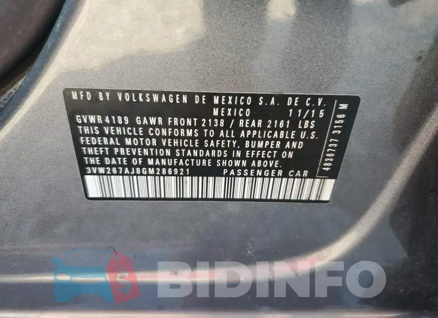 3VW267AJ8GM286921 Photo# 12