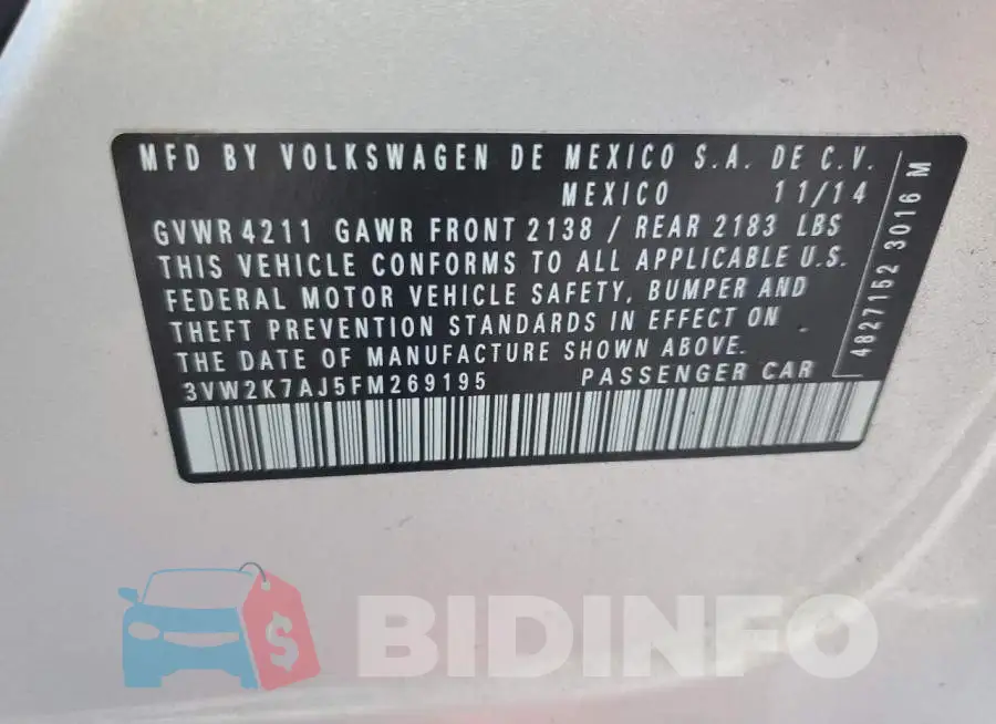 3VW2K7AJ5FM269195 Photo# 12