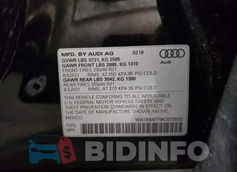 WA1B4AFY9K2073532 Photo# 13