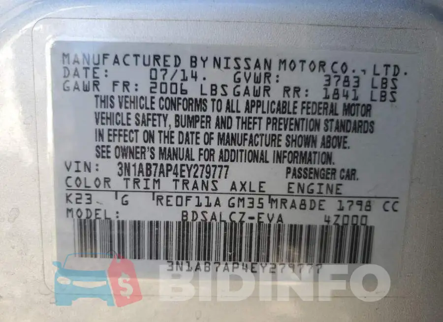 3N1AB7AP4EY279777 Photo# 12