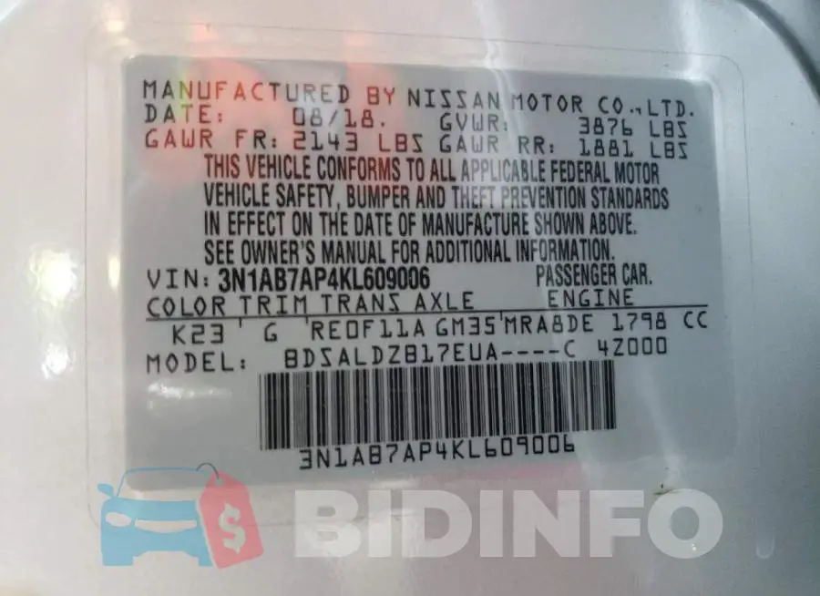 3N1AB7AP4KL609006 Photo# 12
