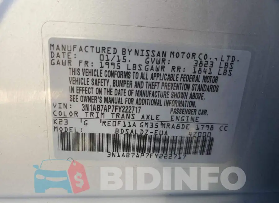3N1AB7AP7FY222717 Photo# 12