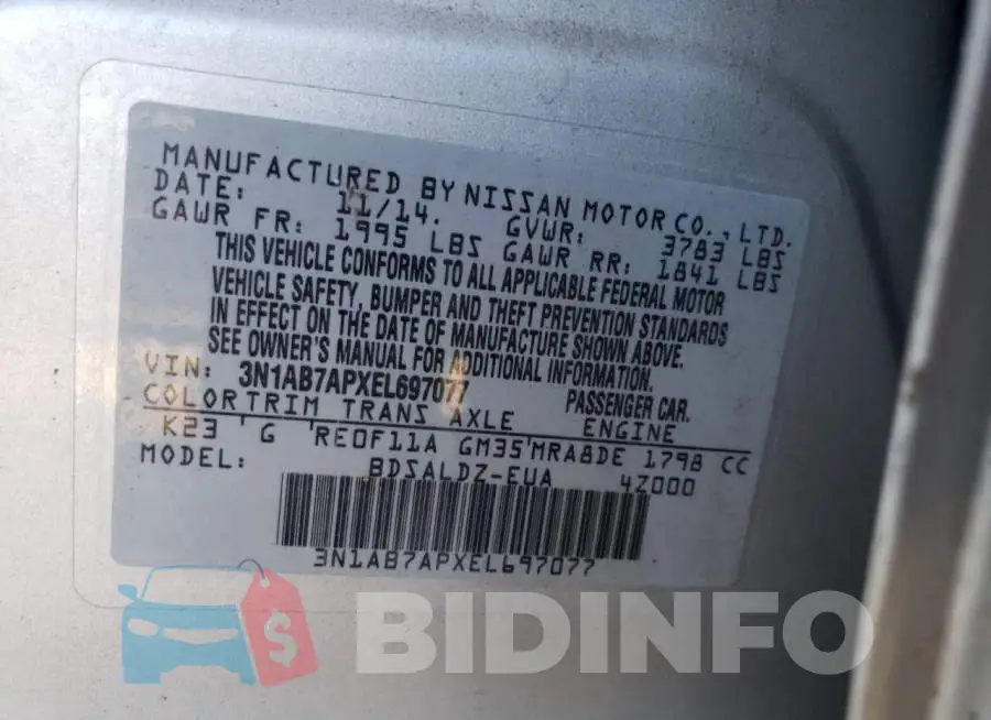 3N1AB7APXEL697077 Photo# 12