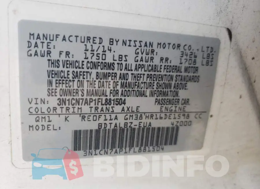 3N1CN7AP1FL881504 Photo# 12