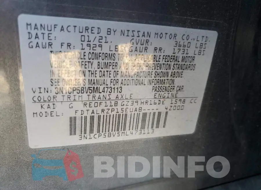 3N1CP5BV5ML473113 Photo# 13