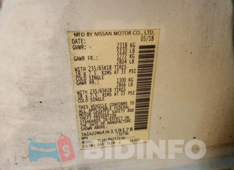 5N1AZ2MG4JN159178 Photo# 12