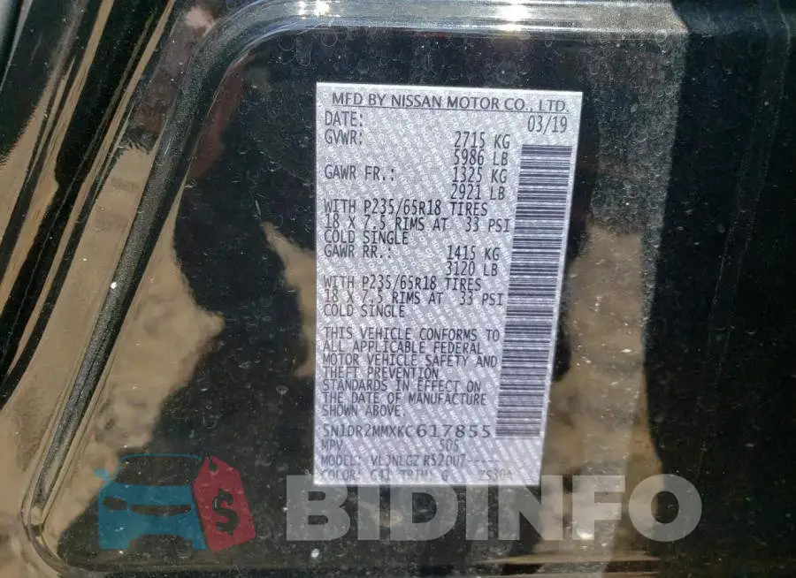 5N1DR2MMXKC617855 Photo# 13