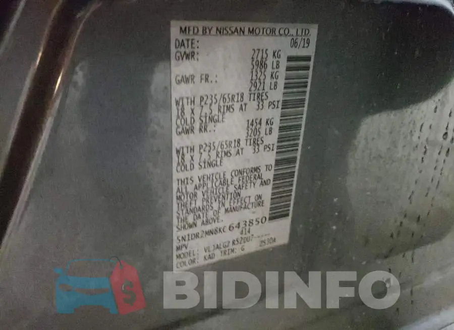 5N1DR2MN8KC643850 Photo# 13