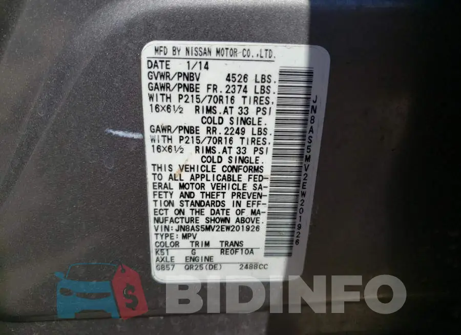 JN8AS5MV2EW201926 Photo# 13