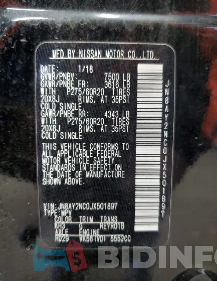 JN8AY2NC0JX501897 Photo# 13