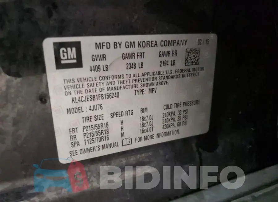 KL4CJESB1FB156240 Photo# 12