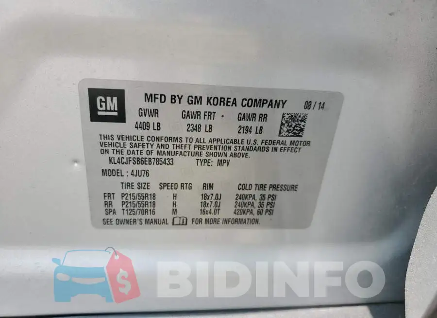 KL4CJFSB6EB785433 Photo# 12
